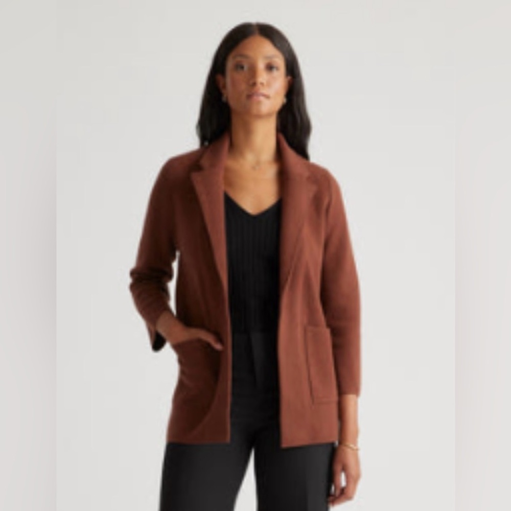 Quince 100% Organic Cotton Knit Blazer Cappuccino XS